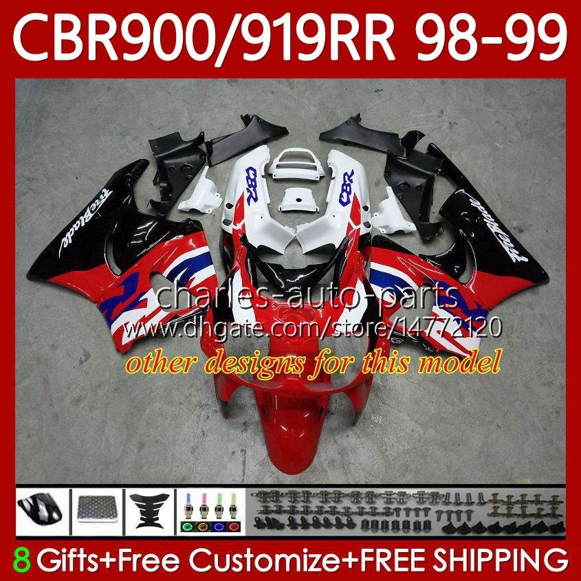 Fairings Kit For HONDA CBR 919RR 900RR 900CC 919CC CBR919 CBR900 RR CBR919RR 98 99 Body 127No.58 CBR 900 919 Red blue RR CC 1998 1999 CBR900RR 1998-19