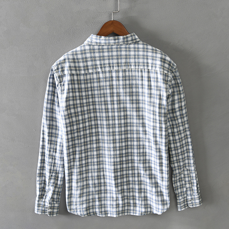 Spring Autumn Men Shirts Casual Plaid Long Sleeve Cotton Shirt Thick Retro Multi-pocket Blue Workwear GA-G208 220322