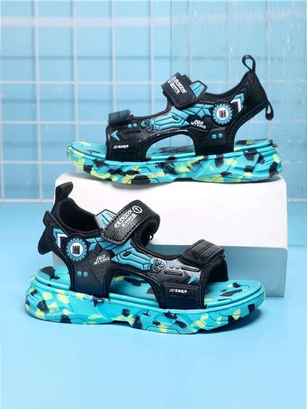 Boys Chinese Character Pattern Colorblock Hook-and-loop Fastener Sport Sandals SHE