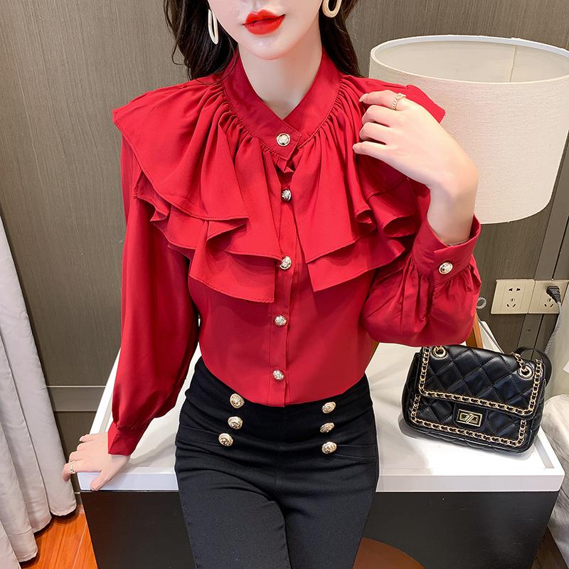 Women' Polos Solid Red Autumn Women Long Sleeve Work Wear Buttons Ruffled Shirt Mardarin Collar Office Ladies Vintage Tops Blouse 2022Women, Black
Women' Polos Solid Red Autumn Women Long Sleeve Work Wear Buttons Ruffled Shirt Mardarin Collar Office Ladies Vintage Tops Blouse 2022Women, Black