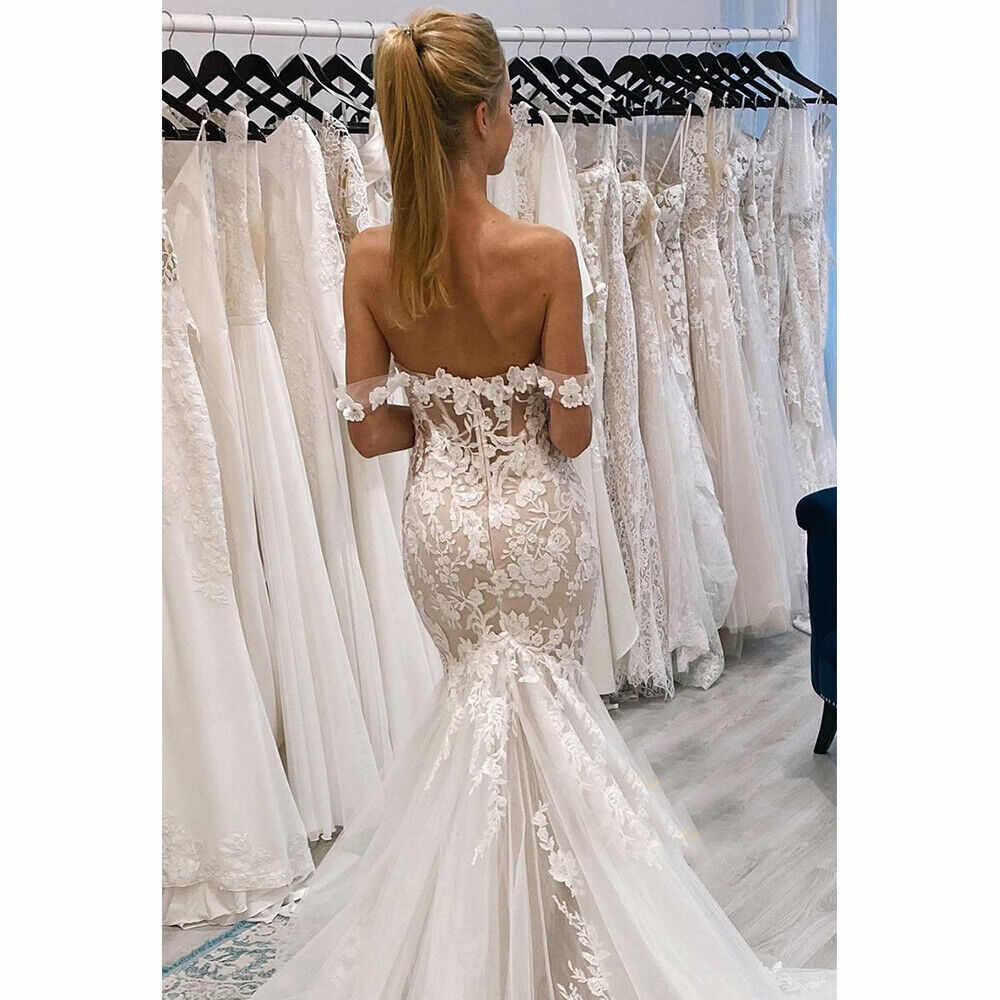 Chic Bohemian Lace Wedding Dress 2024 Off Shoulders Mermaid Boho Wedding Dresses With Train Sexy Backless Country Bridal Gowns Vestidos De Novia Hippi