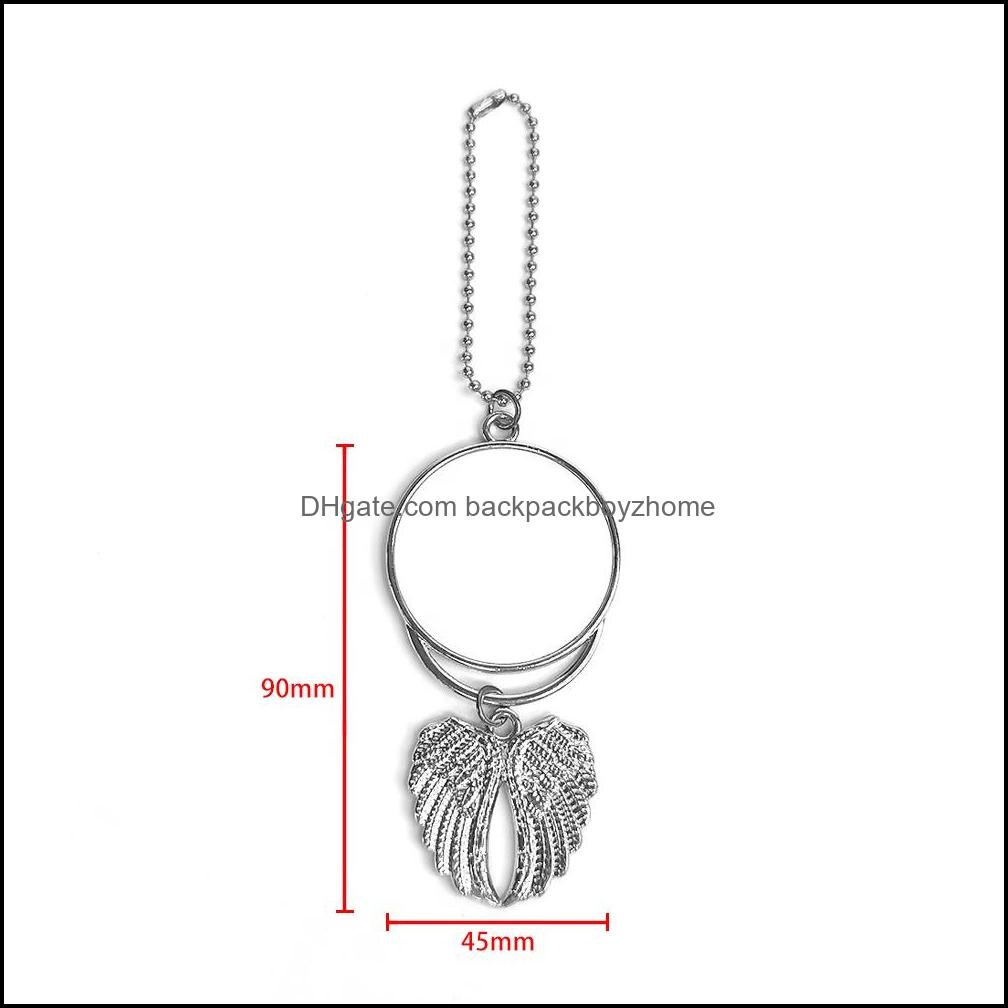 Arts And Crafts Arts Gifts Sublimation Blank Necklace With Chain Aluminum Sier Angel Wings Car Charm Po C Dhswv4302364