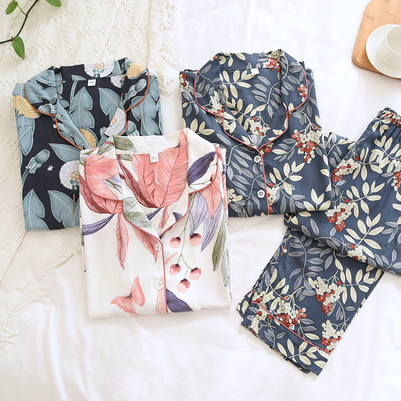 Women's Two-Piece Home Suit For Spring And Aummer Thin Long-Sleeved Viscose Cotton Pants Pajamas Women Summer Pyjamas Set 220329
