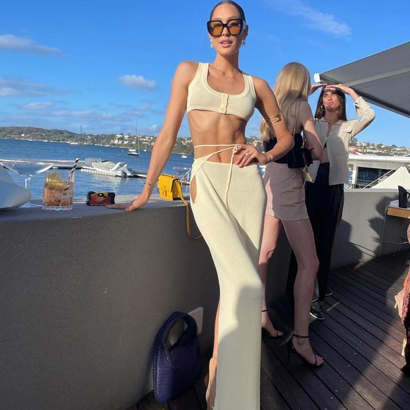 Women Summer Suit Skirts Vest Dress Outfits For Fashion Sling Sexy Slim Split Skirt Two Piece Set Beach Clothes, Yellow
Women Summer Suit Skirts Vest Dress Outfits For Fashion Sling Sexy Slim Split Skirt Two Piece Set Beach Clothes, Yellow