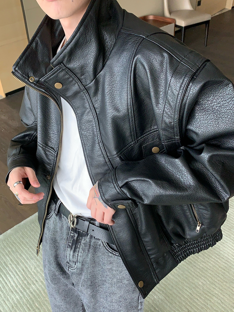 IEFB Leather Retro PU Leather Men's Coat Korean Fashion Stand Collar Jacket Solid Color Men's Coat Vintage Temperament 220816