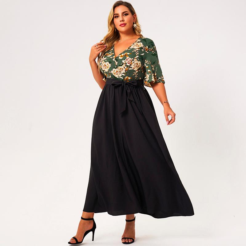 Plus Size Dresses 2022 Summer Maxi Dress Women Green Black Patchwork Floral Print Sashes Half Sleeve Vneck Holiday Casual Large Robe
Plus Size Dresses 2022 Summer Maxi Dress Women Green Black Patchwork Floral Print Sashes Half Sleeve Vneck Holiday Casual Large Robe