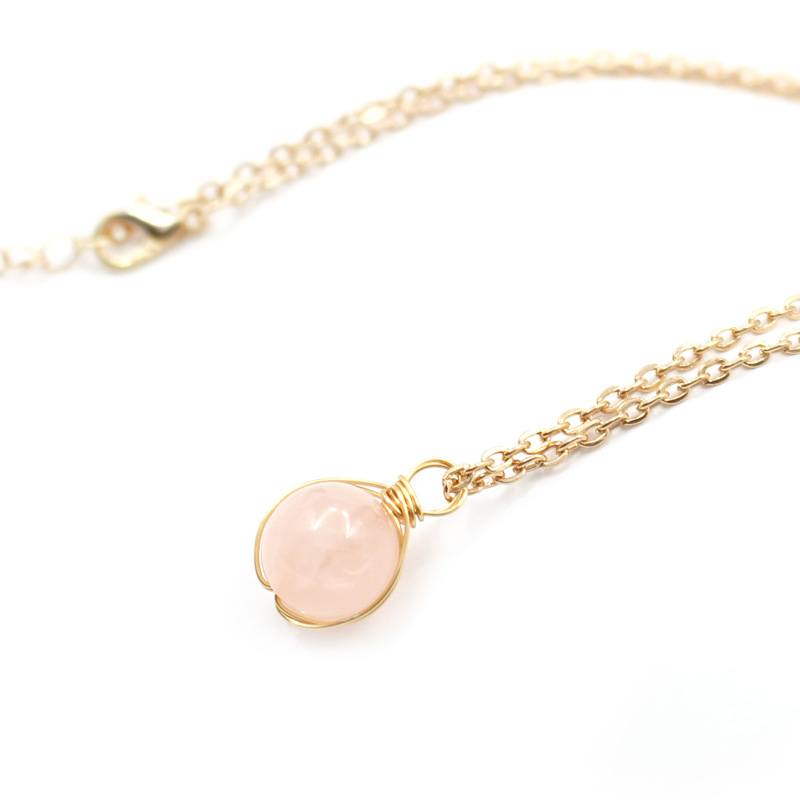 Natural Stone necklace 12mm Rose Quartz Tiger Eye Amethysts Energy Healing Chakra Pendant Necklaces Women Jewelry