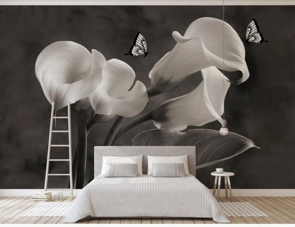 Customized wallpaper flowers lotus butterfly background wall high-grade waterproof material