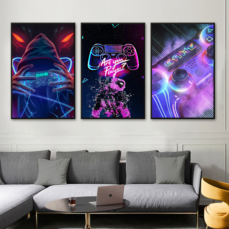 Play Game Canvas Painting Colorful Gamepad Posters and Prints Trendy Wall Art Gaming Room Boy's Bedroom Decorative Pictures