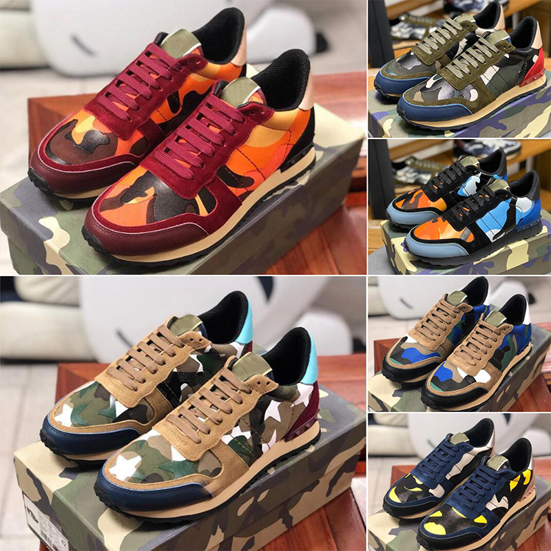 Top Quality Camouflage Sneaker casual shoes Womens Mens Rivet Shoes Studded Leather Flats Mesh Camo Suede Trainers premium rockrunner chaussures