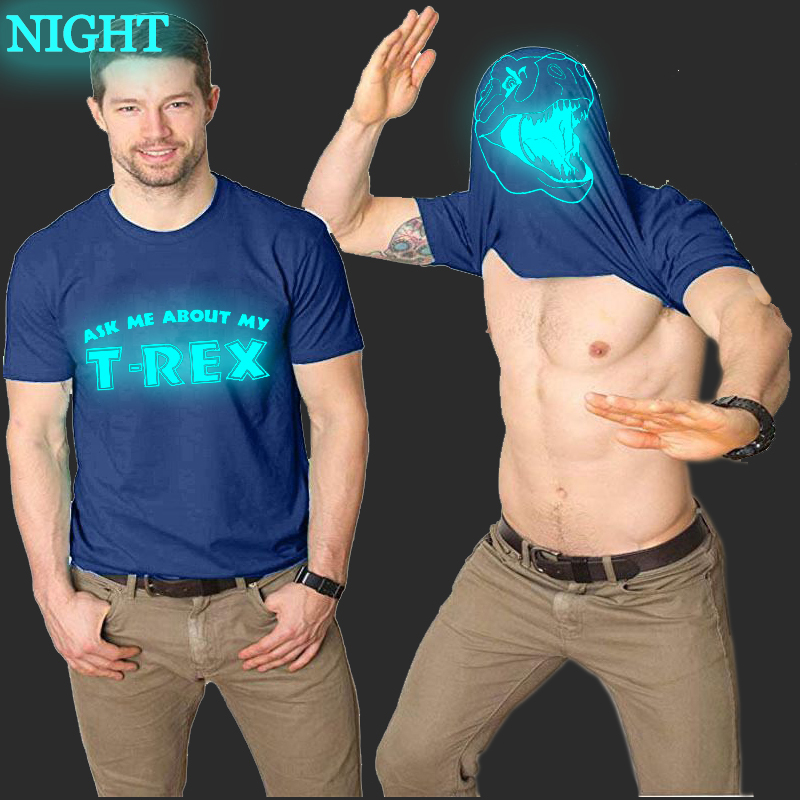 Men Classic Tshirt Casual Oneck Inspirational Youth Dinosaur Print Luminous Tee Allmatch Breathable Flip Black Shirt 220608