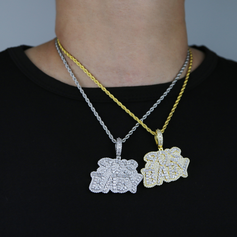 Men Women Hip Hop 90s Baby Pendant Necklace Iced Out Bling 5A Cubic Zirconia CZ Paved Fashion Charm Boy Cool Jewelry