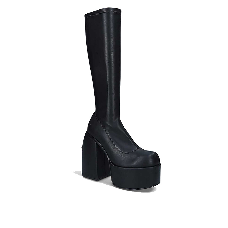 Punk Style Autumn Winter Elastic Microfiber Shoes Woman Ankle Boots High Heels Black Leather Boot Platform Botas Femininas 220720