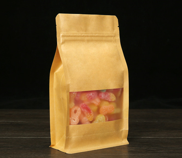 100pcs 3D Thick Stand up Kraft Paper Window Packaging Bag Resealable Coffee Beans Seeds Snack Tea Cereals Powder Wedding Party Gifts Heat Sealing Stor