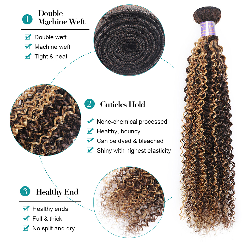 3 Bundles Brazilian Human Hair Highlight P4/27 Honey Blonde Brown Remy Extensions 100g/pcs Weaving