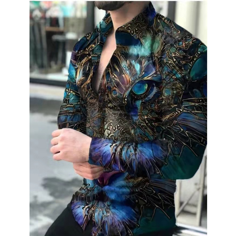 Shirts For Mens Vintage Splicing Loose Button Casual Long Sleeve Men Shirt Streetwear Autumn Fashion Turn-down Collar Top 220322