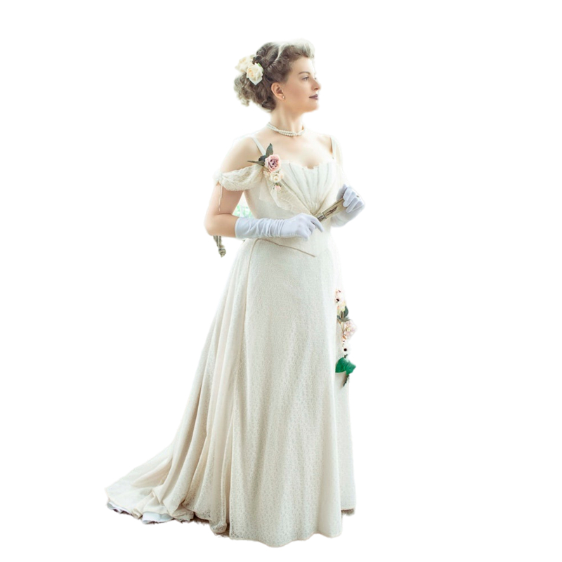 Vintage Victorian Lace Wedding Dress Dark Ivory Off the Shoulder Long Bridal Gowns Royal Princess Wedding Dresses Bride Formal Reception Gown 2022