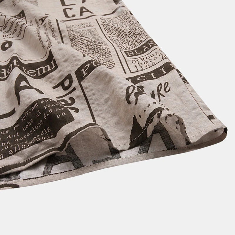 Men Shirts Fashion Vintage spaper Print s 65% Cotton Casual Holiday Short Sleeve For Hawaiian Shirt 220322