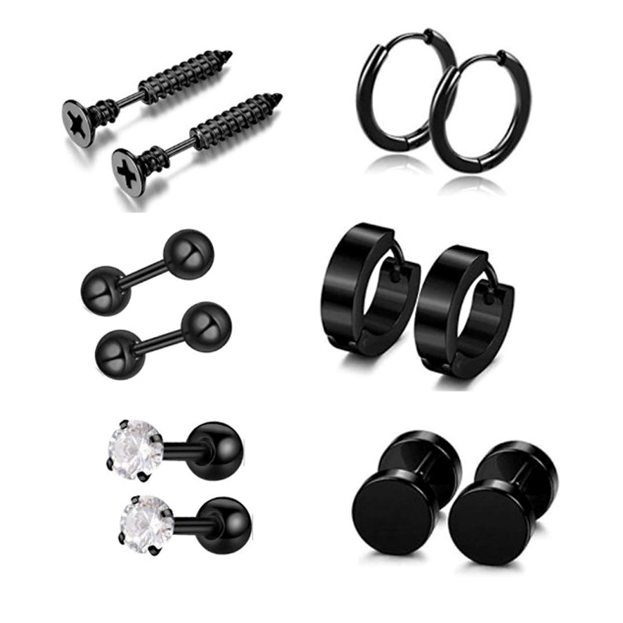 6 Pairs Punk Gothic Stud Earrings Stainless Steel Black Round Barbell Cross Hoop Diamond Earrings Men Street Pop Hip Hop Ear Jewelry
6 Pairs Punk Gothic Stud Earrings Stainless Steel Black Round Barbell Cross Hoop Diamond Earrings Men Street Pop Hip Hop Ear Jewelry
