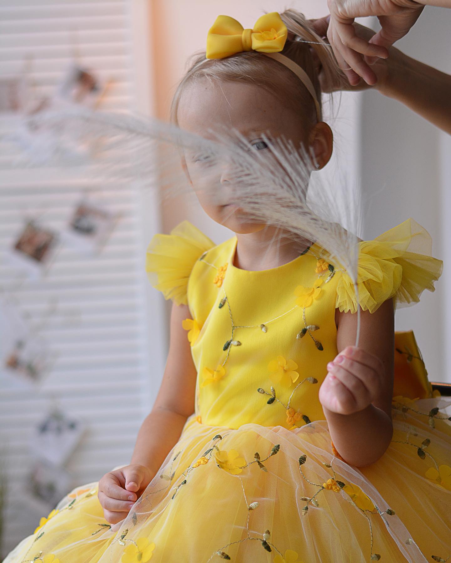 Yellow Appliqued wer Girl Dresses Princess Wedding Tiered Ball Gown Toddler Pageant Gowns Tulle Knee Length Birthday First Communion Dress