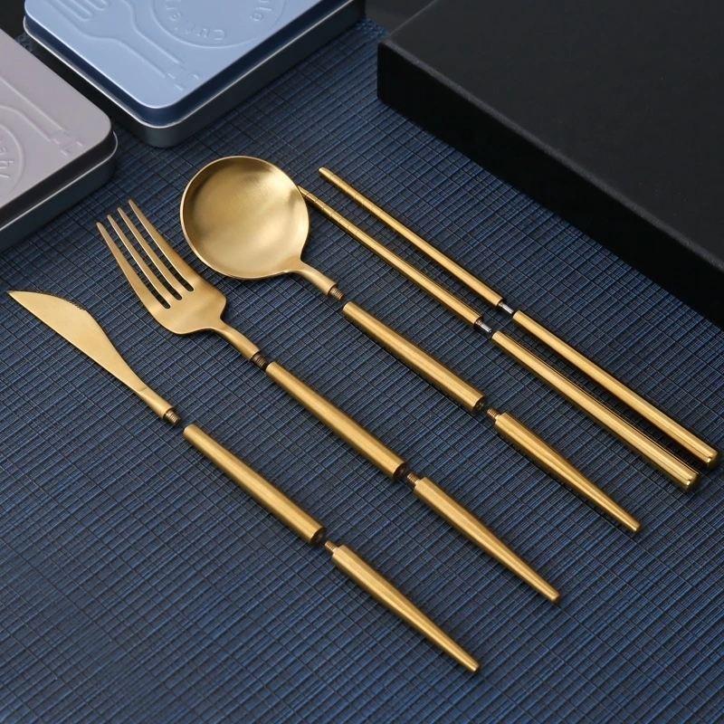 Portable Cutlery Set 304 Stainless Steel Removable Camping Tableware Chopsticks Knife Fork Spoon Folding With Box 220708