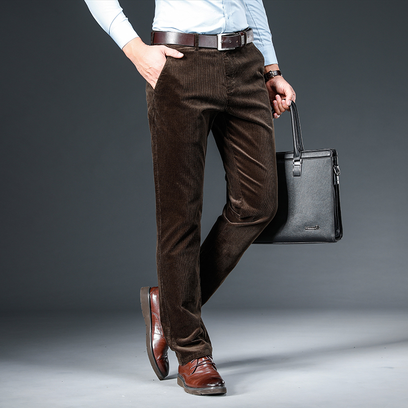 Jantour Autumn Winter Corduroy Pants Men Fashion Elastic Blue Brown Straight Trousers For Classic Big size 35 38 40 42 220330