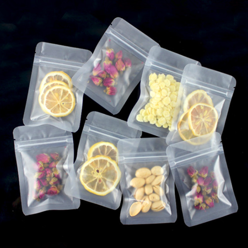 100pcs Flat Bottom Frosted Plastic Zip Lock Bag Resealable Matte Snack Sugar Candy Chocolate Corn Powder Wedding Party Birthday X-mas Gift Packaging P