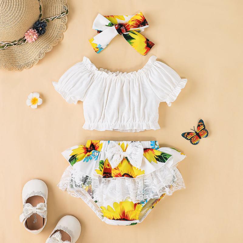 Clothing Sets 3pcs Lovely Baby Girls Clothes 0-24M Off Shoulder Ruffles Short Sleeve T Shirts Sunflowers Lace Shorts HeadbandClothing, As pic
Clothing Sets 3pcs Lovely Baby Girls Clothes 0-24M Off Shoulder Ruffles Short Sleeve T Shirts Sunflowers Lace Shorts HeadbandClothing, As pic