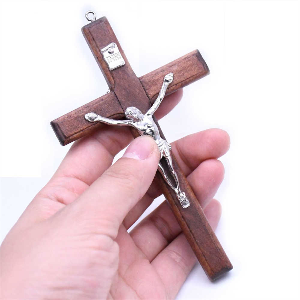 Alloy Cross Zinc Soild Jesus Wooden Catholic Cross Church Ornaments Wall Mounted Wooden Crosses Necklace Pendant