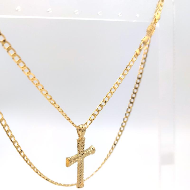 Pendant Necklaces 24 K REAL GOLD FILLED CROSS NECKLACE LENGTH CHAIN 60 CM Curb