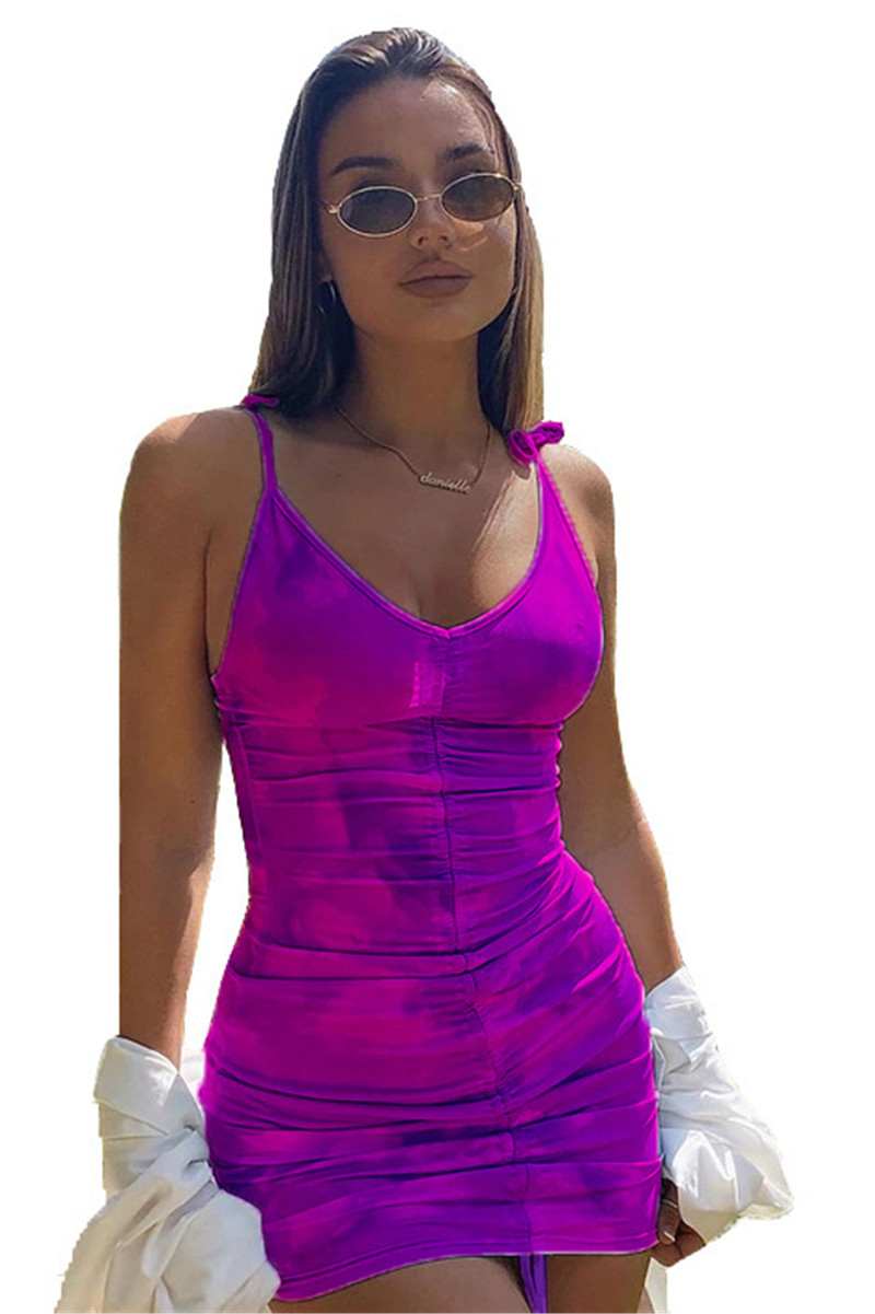 New Wholesale Summer Dresses Beautiful Women Spaghetti Strap Dress Tie Dye Bodycon Skirt Sleeveless Hip Packaged Dress Fashion Club Party Skirts 7146