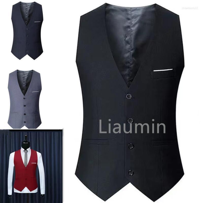 Men' Vests Black Grey Navy Blue Red Vest For Men Slim Fit Suit Male Waistcoat Gilet Homme Casual Sleeveless Formal Business Jacket Stra22