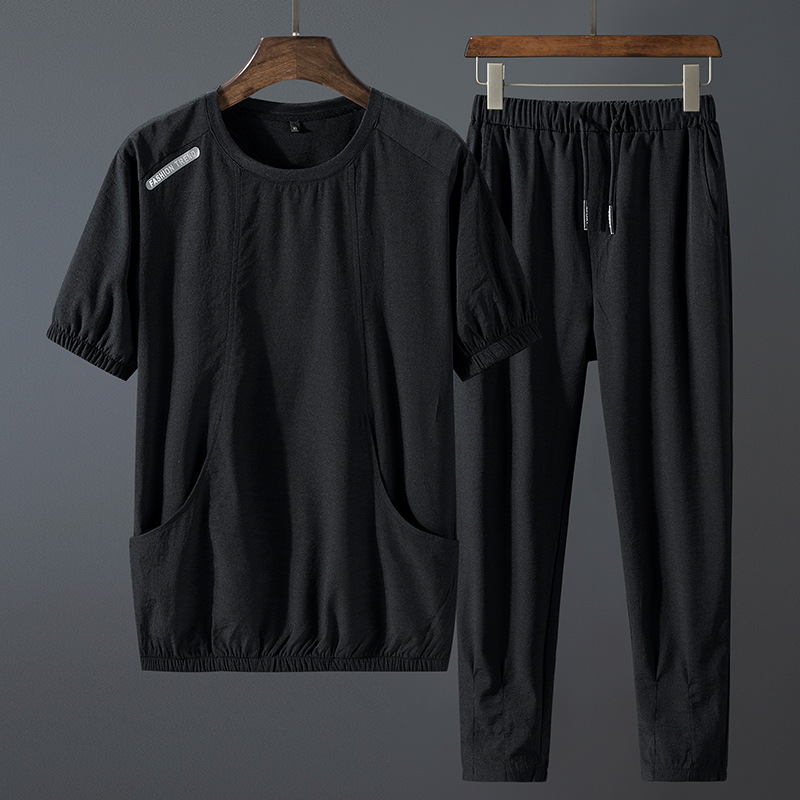 Mens Sports Leisure Suit Ice Silk Summer Korean Trend Shortsleeved Fashion Mens Clothing 220611