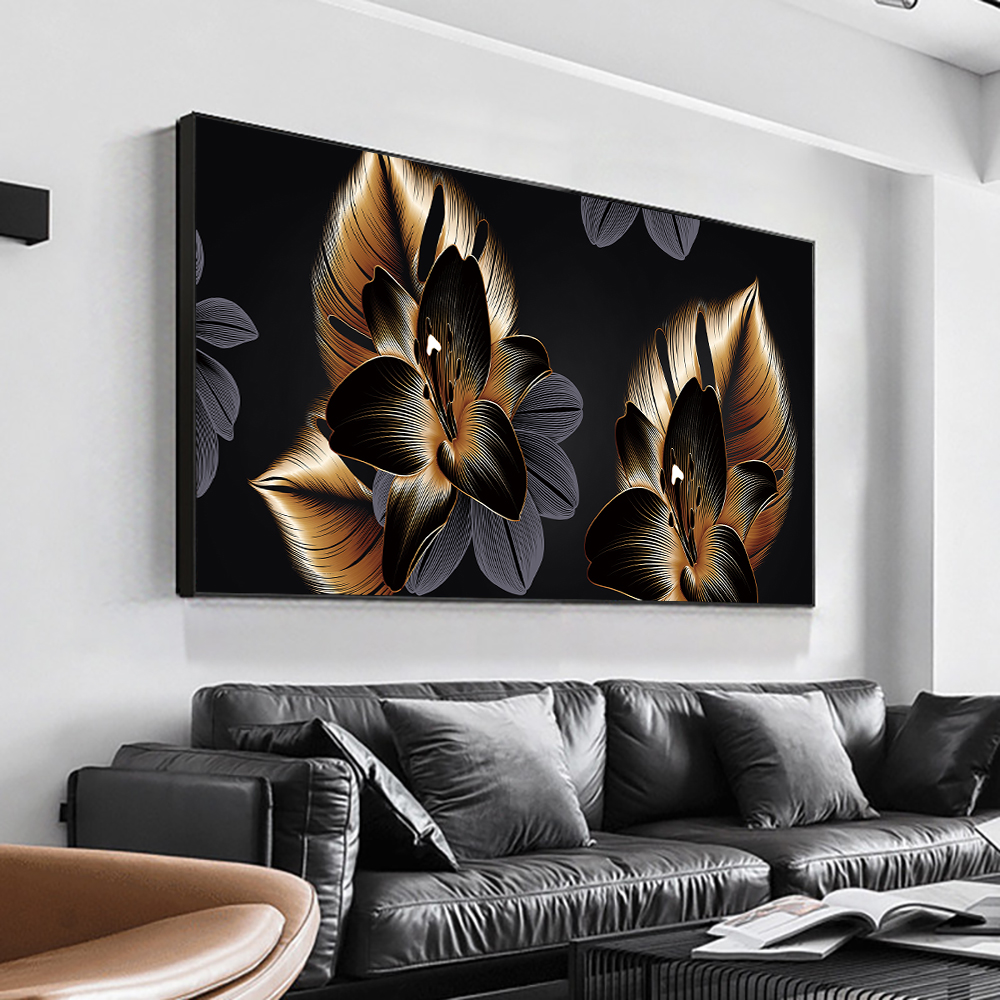 Black Gold Flowers Nordic Modern Interior Paintings Home Decor Aesthetic Personalized Wall Posters Pictures Room Decoration