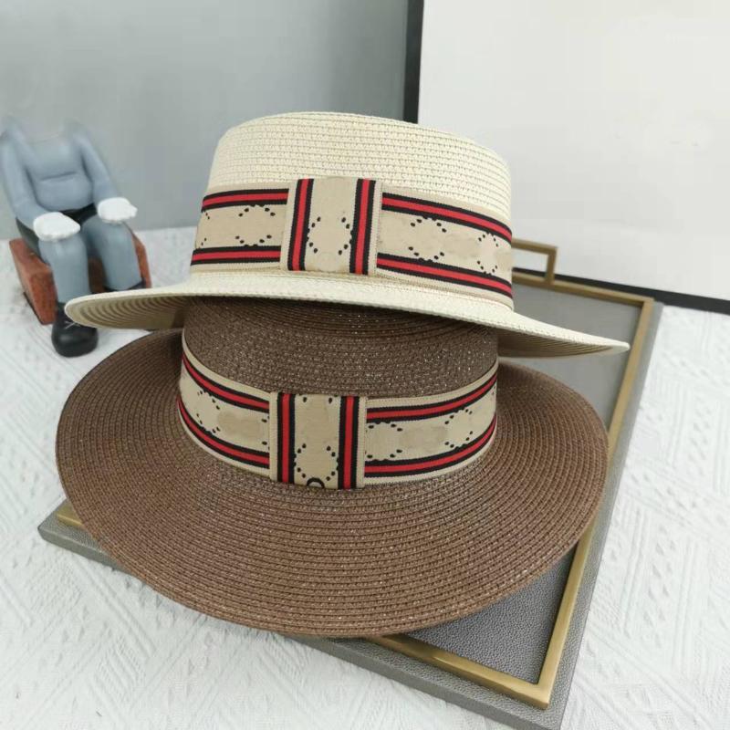 Designer Women Hat Wide Brim Hats Ribbon Contrasting Color Luxury Letter G Straw Holiday Top