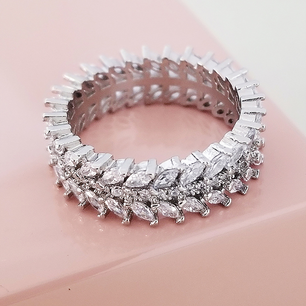Choucong Ins Top Sell Wedding Rings Deluxe Jewelry 925 Sterling Silver Marquise Cut White Topaz CZ Diamond Gemstones Party Women Engagement Band Leaf 