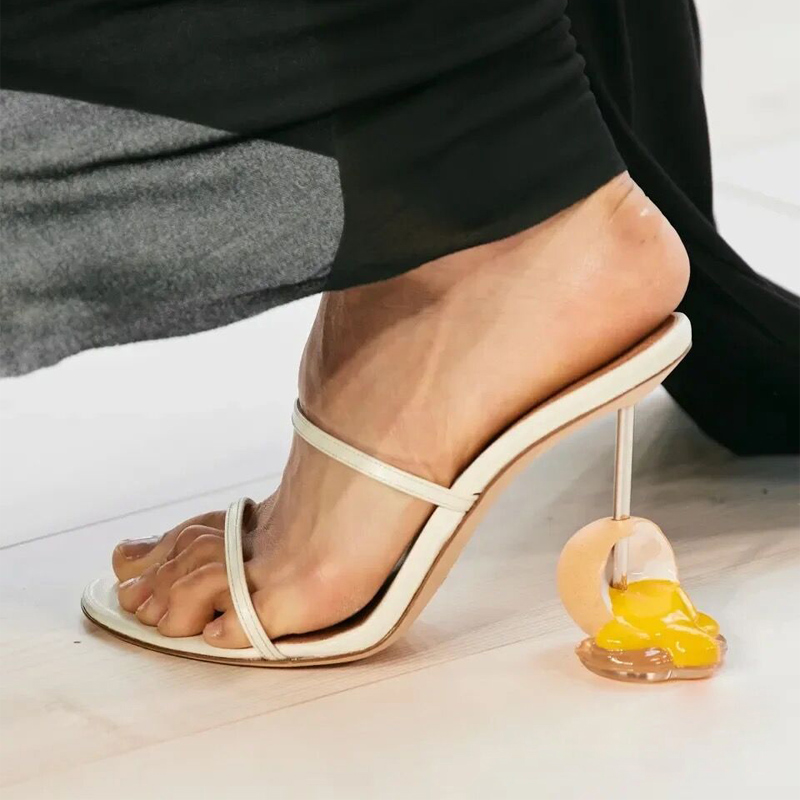 women Ladies Genuine sandals dress shoes Eggs specialshaped high heels peep toe open toes wedding party sheepskin Narrow Ban