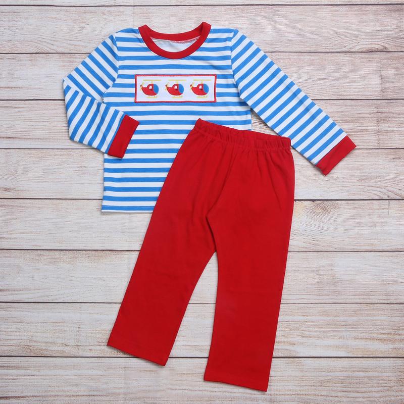 Clothing Sets Autumn Clothes Red Cuffs Blue Striped Top And Trousers Three Helicopters Embroidery Pattern Boys, 2bk2107-366
Clothing Sets Autumn Clothes Red Cuffs Blue Striped Top And Trousers Three Helicopters Embroidery Pattern Boys, 2bk2107-366