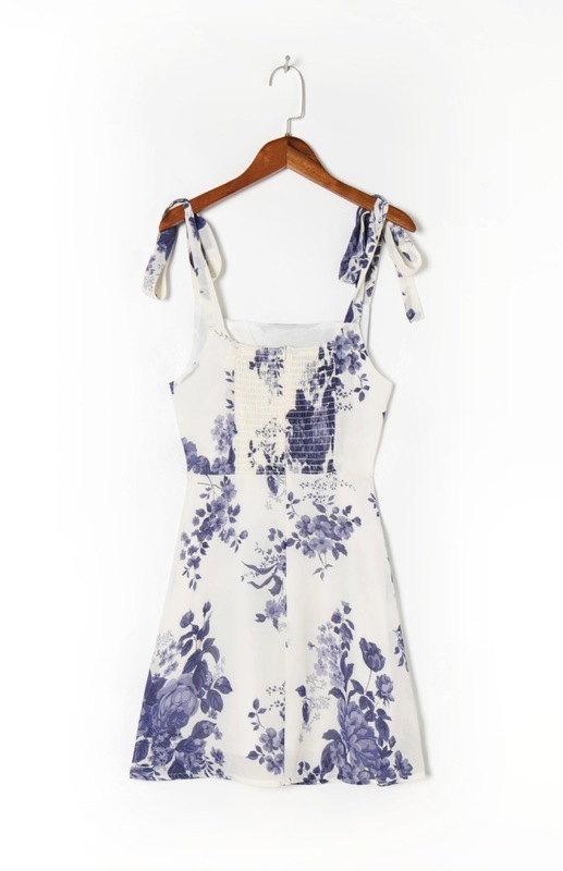 Vintage Blue Purple Flower Plaid Print Women Dress Bandage Tie Bow Strap Sleeveless Mini Dress Sexy Beach Holiday Robe 220511