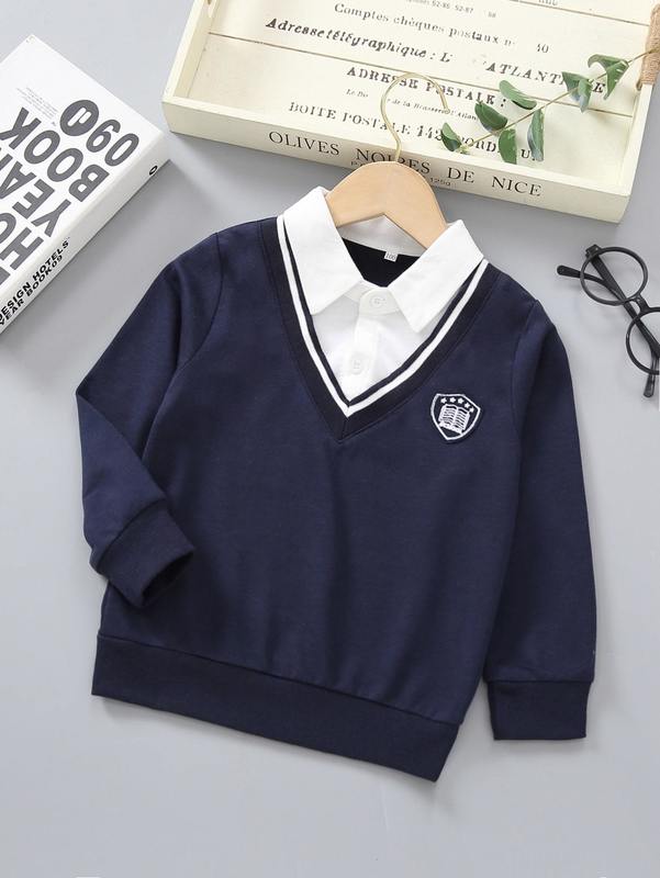 Toddler Boys Striped Taped Patched Sweatshirt SHE