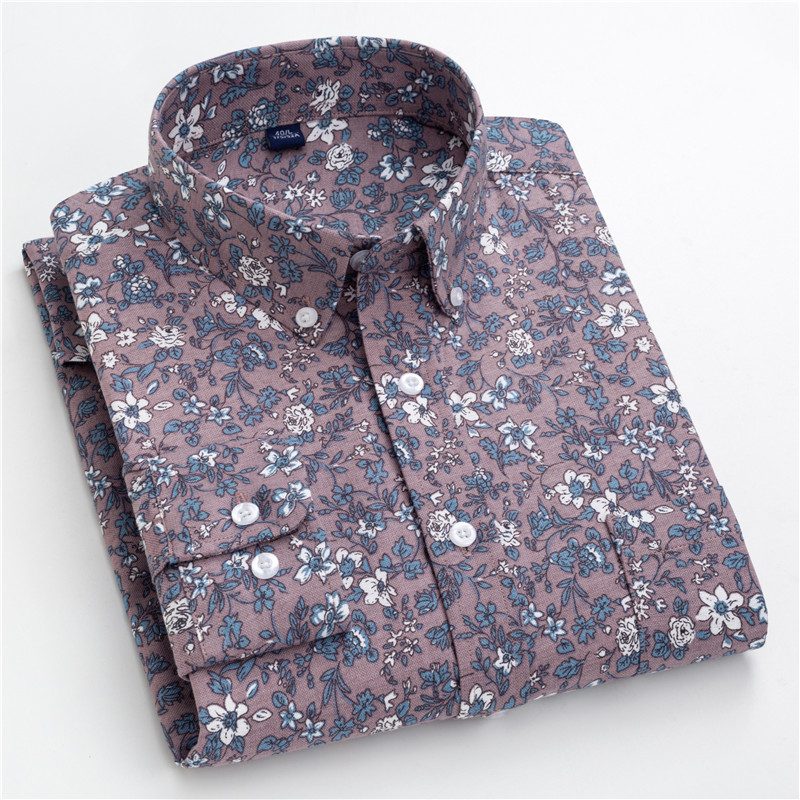 Plus Size 7xl Cotton Oxford Shirt for Men Long Sleeve Print Business Mens Casual Shirts Floral Regular Fit Fashion With Pocket 220322