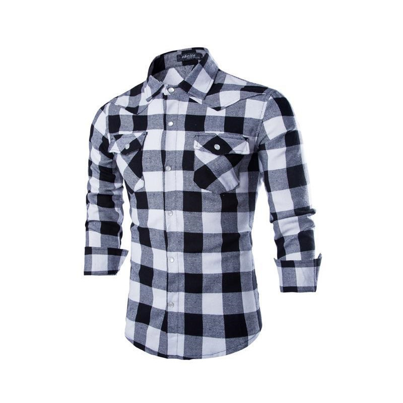 ZOGAA Men's Plaid Shirt Fashion Casual Jewel Button Slim Long Sleeve 220322