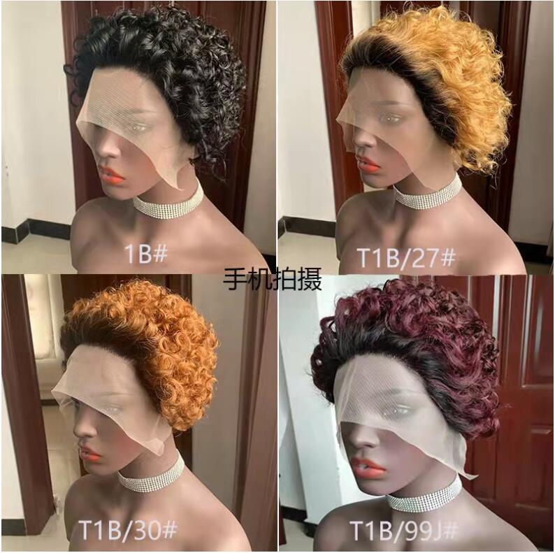 Short Curly Front Lace Wig Human Hair 13X1 Pixie Cut Brazil 15.24 cm for Women