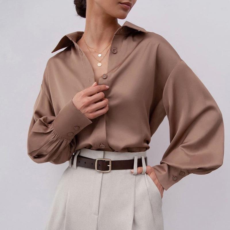 Women' Blouses & Shirts High Quality Satin Shirt Long Sleeve Solid Women Single Elegant Woman Female 2022 Spring Summer BlusasTop, Light brown
Women' Blouses & Shirts High Quality Satin Shirt Long Sleeve Solid Women Single Elegant Woman Female 2022 Spring Summer BlusasTop, Light brown