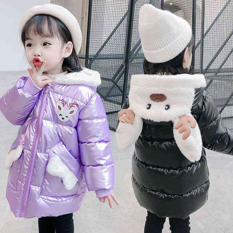 2 3 4 5 6 7 Year Girls Long Winter Down Jacket Cute Elk Christmas Jackets For Girls Parka Hooded Children Waterproof Outerwear J220718