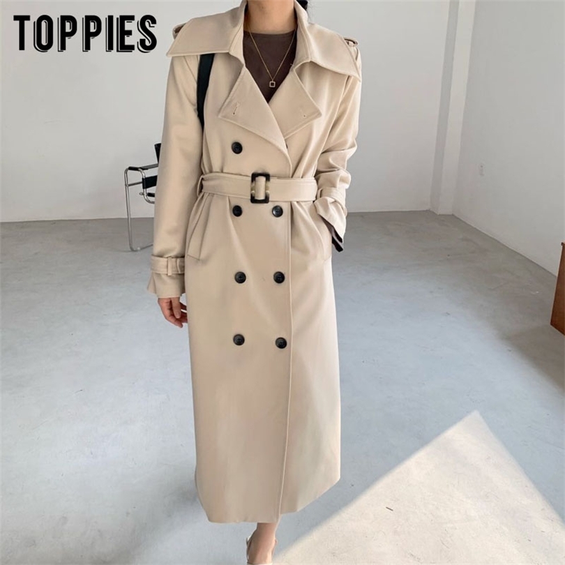 Toppies 2020 New Arrival Long Coat Women Double Breasted Slim Trench Coat Korean Outwear T200810