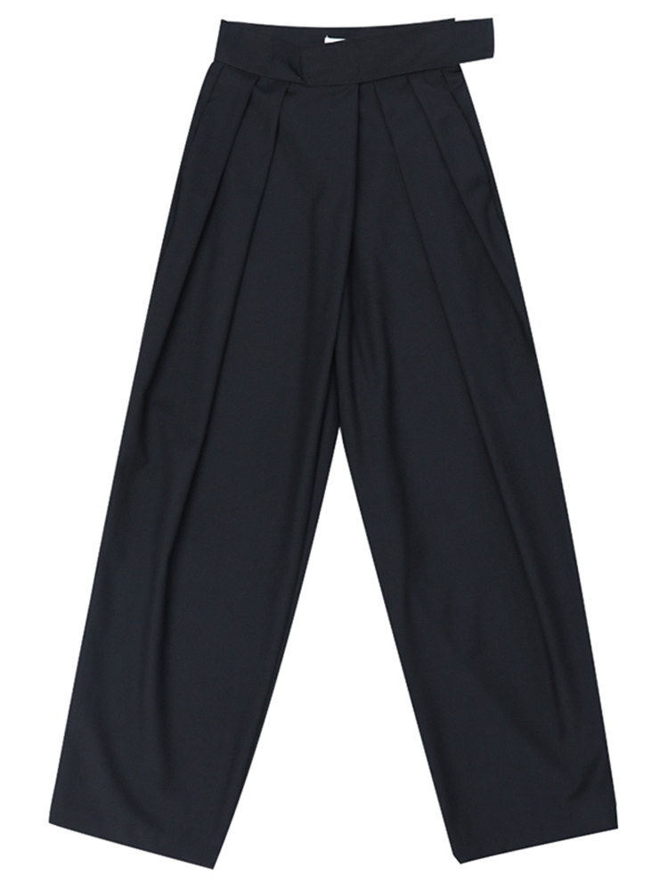 [EAM] High Waist Black Brief Pleated Long Wide Leg Trousers Loose Fit Pant Fashion Spring Autumn 1S399 220325