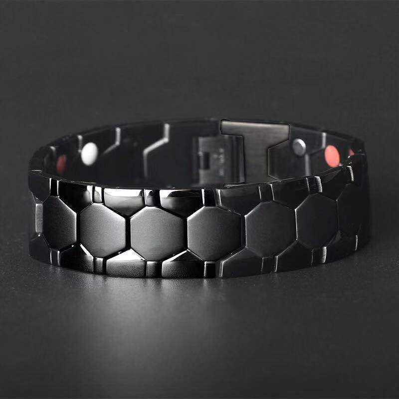 Punk Stainless Steel Mens Chain Bracelets Energy Magnetic Tourmaline Bracelet Bangle Health Care Jewelry Gold Charm Wristband for Men and Women Birthd