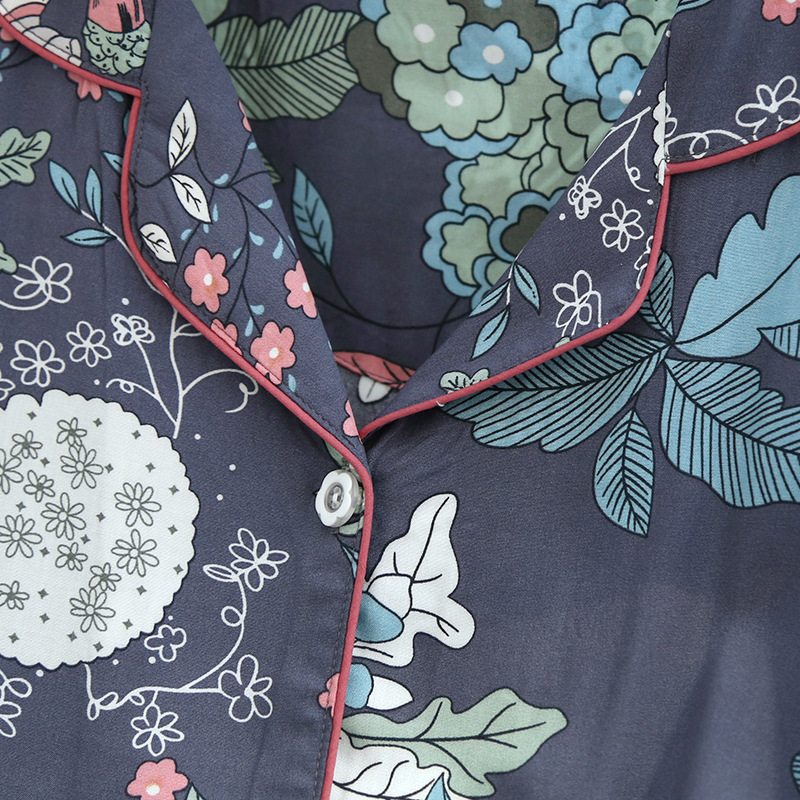 Spring and autumn ladies cute cartoon floral viscose fiber pajamas two-piece long-sleeved home service cotton summer thin shorts 220329