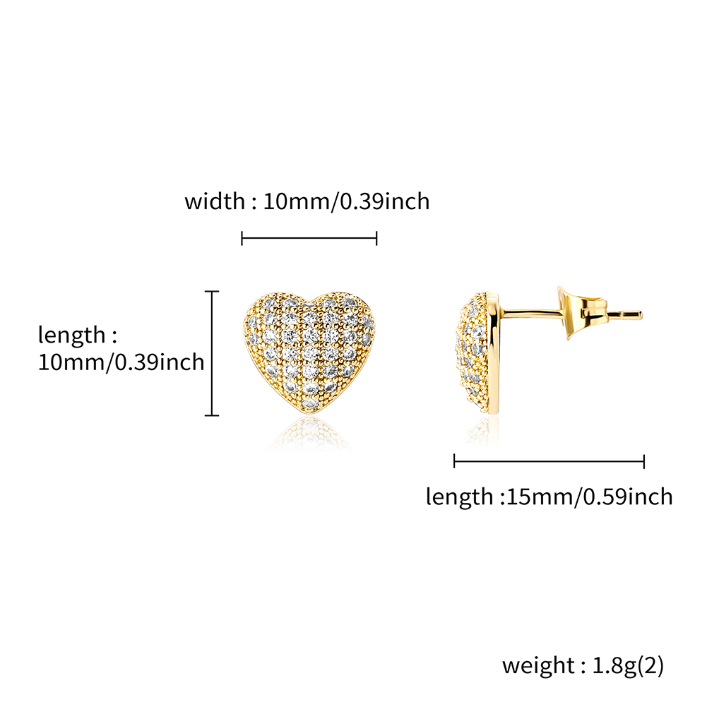 New in Cute Bling Heart Stud Earrings for Women and Men High Quality 18K Gold Plated with Iced Out CZ Stone Cubic Zirconia Earring Studs Hip Hop Fashi